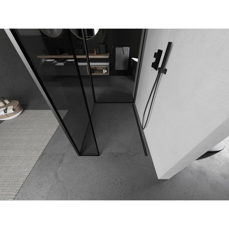 Mexen Kioto sprchová stena Walk-in 130 x 80 x 30 cm, čierny rám, gun metal - 800-130-080-221-95-70-030