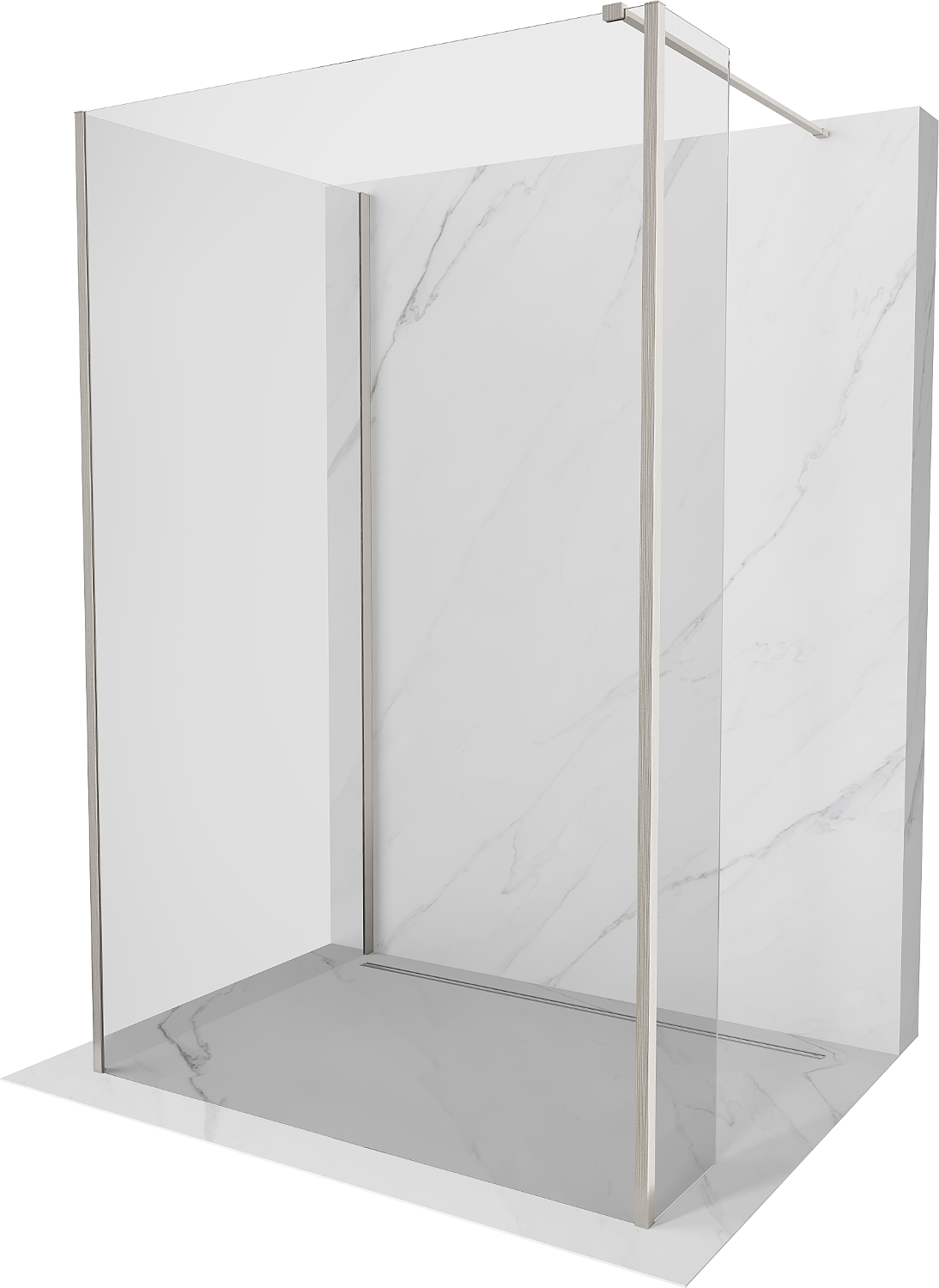 Mexen Kioto sprchová stena Walk-in 125 x 80 x 30 cm, transparentná, brúsený nikel - 800-125-080-221-97-00-030