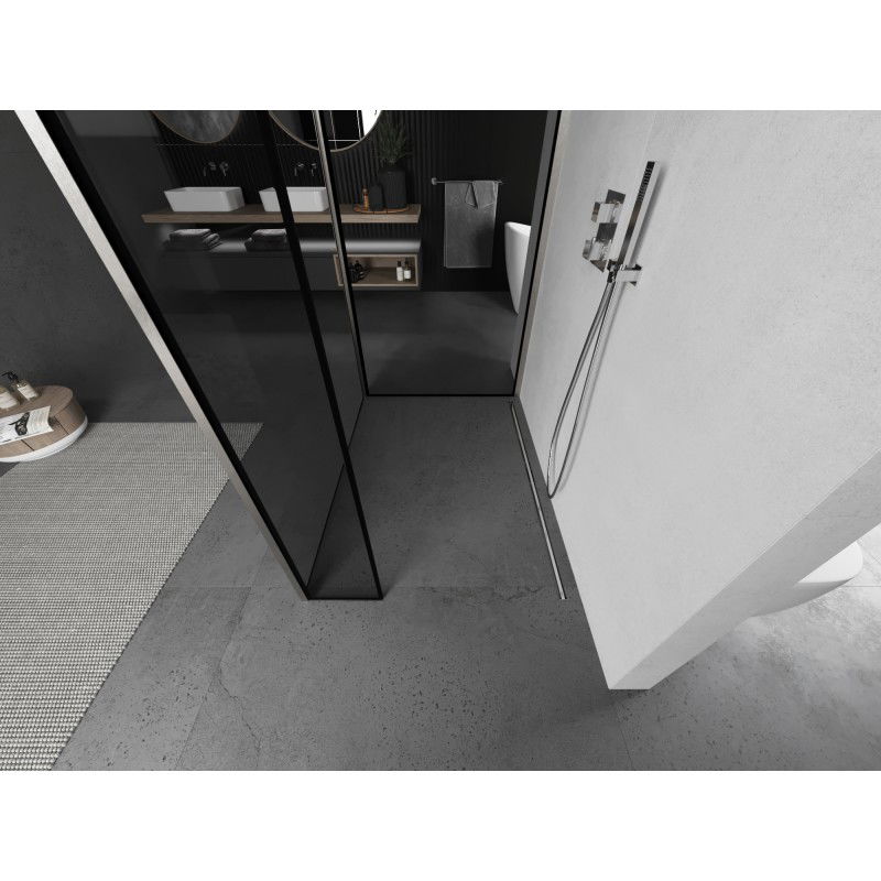 Mexen Kioto sprchová stena Walk-in 140 x 100 x 30 cm, čierny rám, brúsený nikel - 800-140-100-221-97-70-030