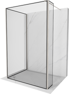 Mexen Kioto sprchová stena Walk-in 130 x 120 x 30 cm, čierny rám, brúsený nikel - 800-130-120-221-97-70-030