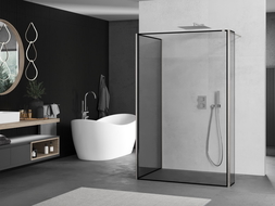 Mexen Kioto sprchová stěna Walk-in 140 x 100 x 40 cm, černý vzor, kartáčovaný nikel - 800-140-100-221-97-70-040