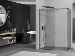 Mexen Kioto sprchová stena Walk-in 120 x 100 cm, čierny rám, gun metal - 800-120-202-95-70-100