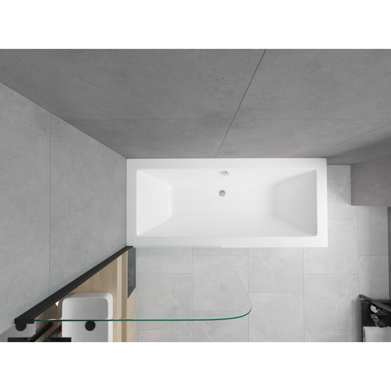 Mexen Cube obdĺžniková vaňa 170 x 80 cm s panelom a 1-krídlovou zástenu 70 cm, transparentná, čierna - 550517080X9007017000