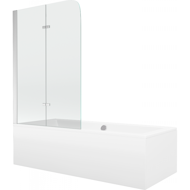 Mexen Cube obdĺžniková vaňa 170 x 80 cm s panelom a 2-krídlovou zástenou 80 cm, transparentná, chróm - 550517080X9008020100