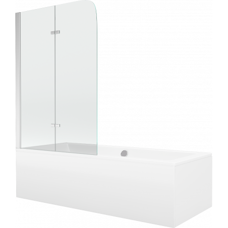 Mexen Cube obdĺžniková vaňa 170 x 80 cm s obložením a 2-krídlovým paravánom 80 cm, transparentná, chróm - 550517080X9008020100