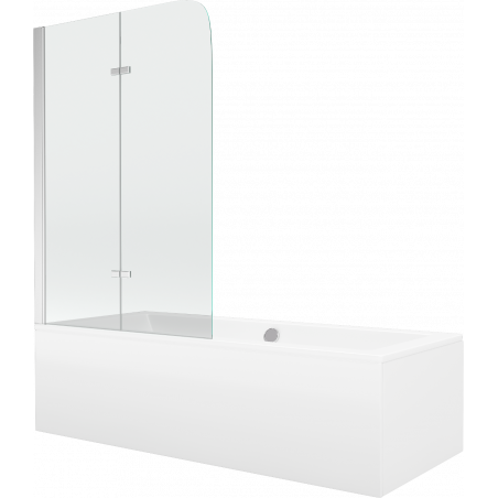 Mexen Cube obdĺžniková vaňa 170 x 80 cm s panelom a 2-krídlovou zástenou 80 cm, transparentná, chróm - 550517080X9008020100