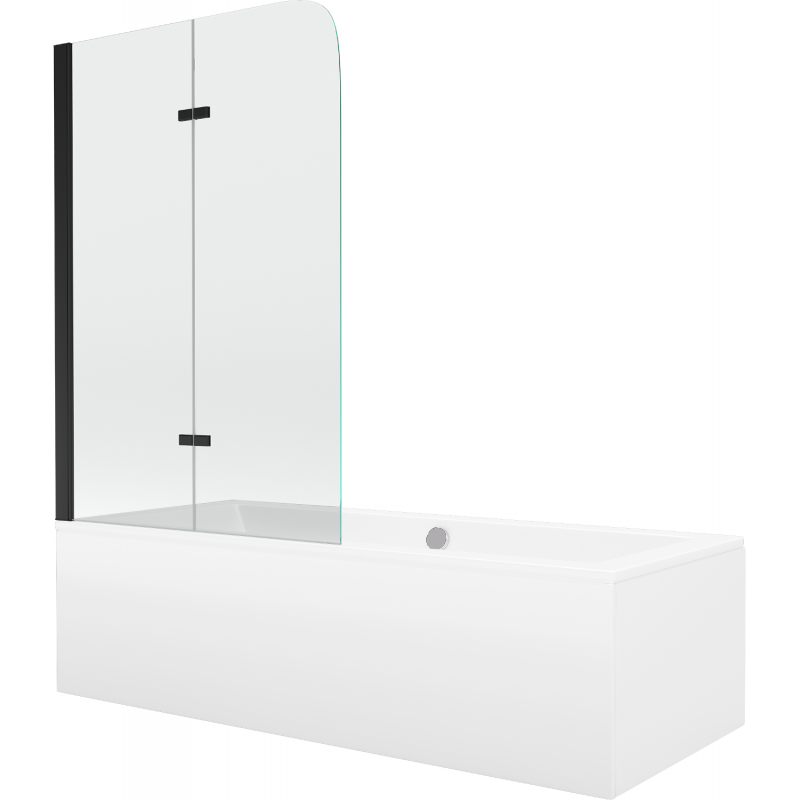 Mexen Cube obdĺžniková vaňa 170 x 80 cm s obložením a dvojdielnou paravánom 80 cm, transparentná, čierna - 550517080X9008027000