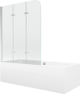 Mexen Cube obdĺžniková vaňa 170 x 80 cm s panelom a 3-krídlovým zástenou 120 cm, transparentná, chróm - 550517080X9012030100