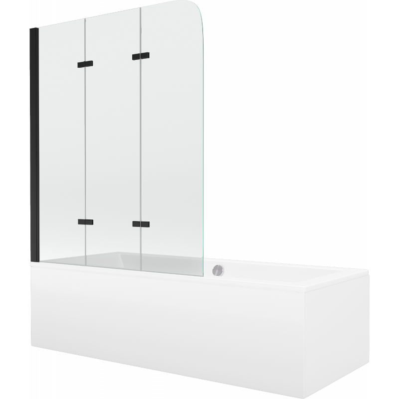 Mexen Cube obdĺžniková vaňa 170 x 80 cm s panelom a 3-krídlovým paravánom 120 cm, transparentná, čierna - 550517080X9012037000