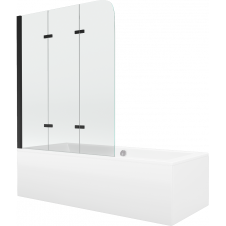 Mexen Cube obdĺžniková vaňa 170 x 80 cm s obložením a 3-dielnou zástenou 120 cm, transparentná, čierna