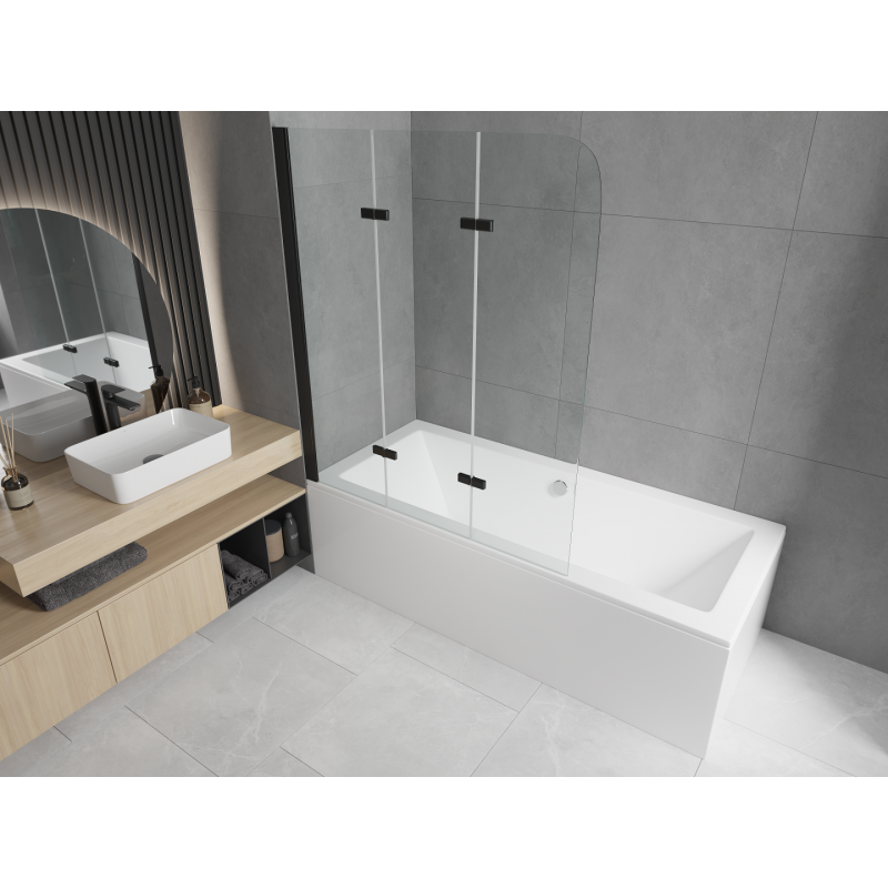 Mexen Cube obdĺžniková vaňa 170 x 80 cm s obložením a 3-dielnou zástenou 120 cm, transparentná, čierna - 550517080X9012037000