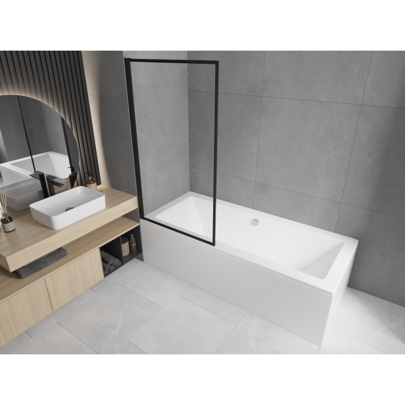 Mexen Cube obdĺžniková vaňa 170 x 80 cm s panelom a 1-krídlovou zástena 80 cm, čierny vzor fix - 550517080X9308007070