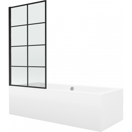 Mexen Cube obdĺžniková vaňa 170 x 80 cm s obložením a jednokrídlovou zástena 80 cm, čierny vzor - 550517080X9308017077