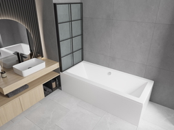 Mexen Cube obdĺžniková vaňa 170 x 80 cm s obkladom a 1-krídlovou sprchovou zástenou 80 cm, čierny vzor - 550517080X9308017077