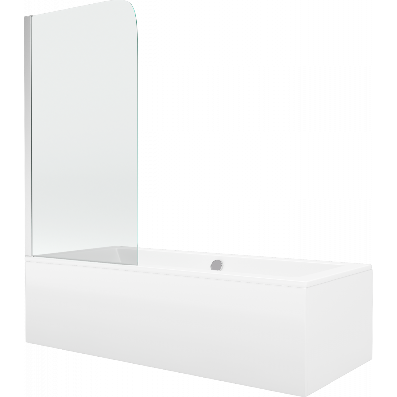 Mexen Cube obdĺžniková vaňa 180 x 80 cm s krytom a jednokrídlovým závesom 70 cm, transparentná, chróm - 550518080X9007010100
