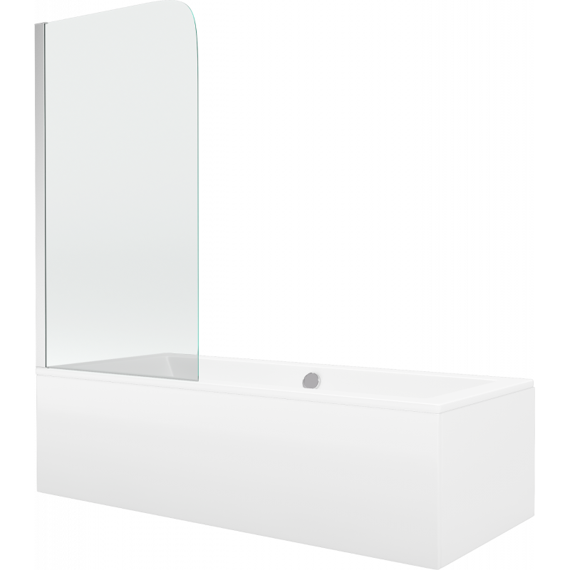 Mexen Cube obdĺžniková vaňa 180 x 80 cm s obložením a 1-krídlovým závesom 70 cm, transparentná, chróm