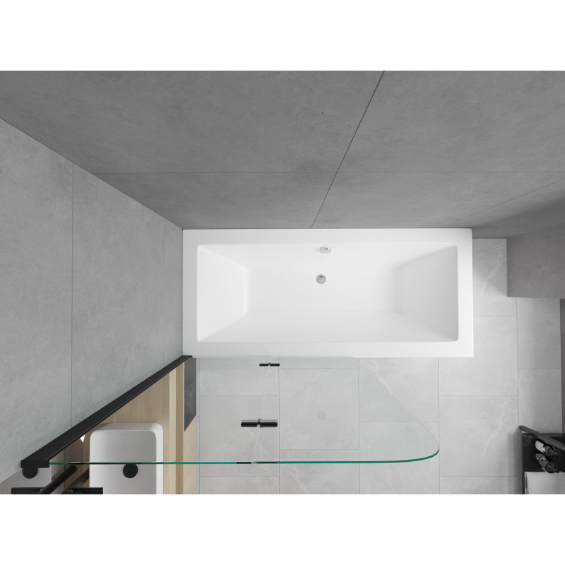 Mexen Cube obdĺžniková vaňa 180 x 80 cm s krytom a 2-krídlovou zástenou 80 cm, priehľadná, čierna