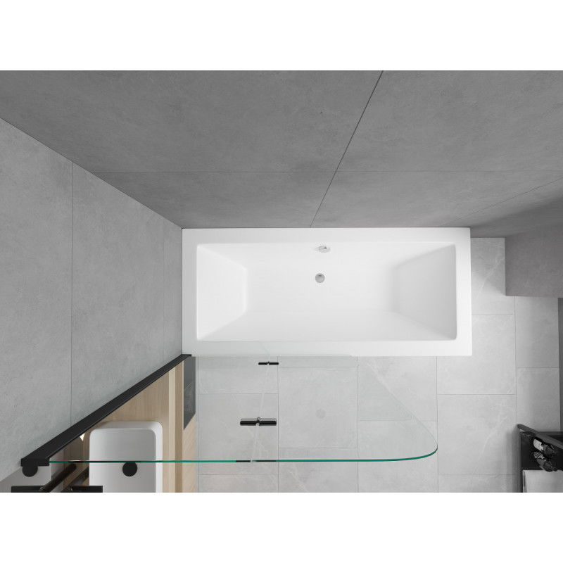 Mexen Cube obdĺžniková vaňa 180 x 80 cm s krytom a 2-krídlovým paravánom 80 cm, transparentná, čierna - 550518080X9008027000