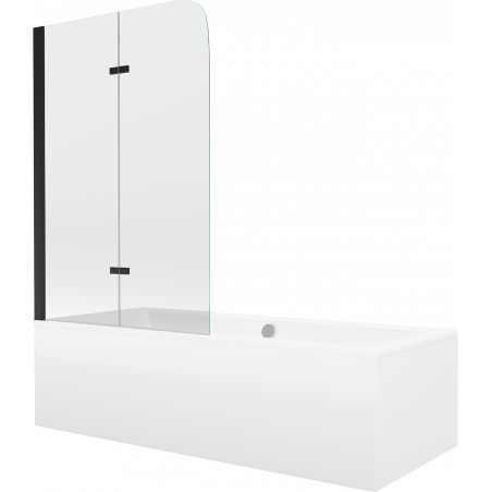 Mexen Cube obdĺžniková vaňa 180 x 80 cm s krytom a 2-krídlovou zástenou 80 cm, priehľadná, čierna