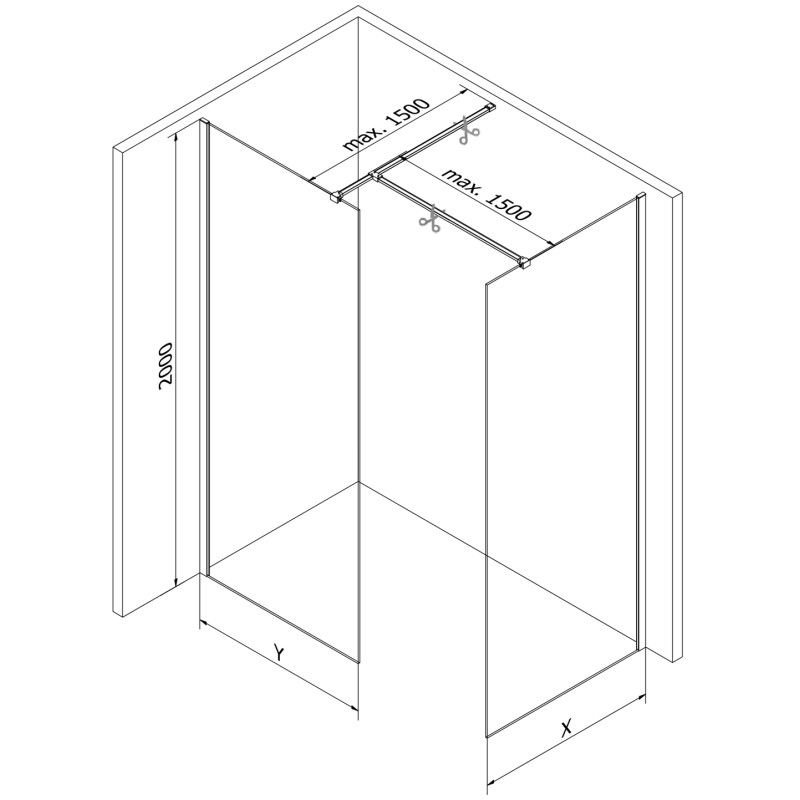 Mexen Kioto sprchová stena Walk-in 155 x 90 cm, priehľadná, gun metal - 800-155-202-95-00-090