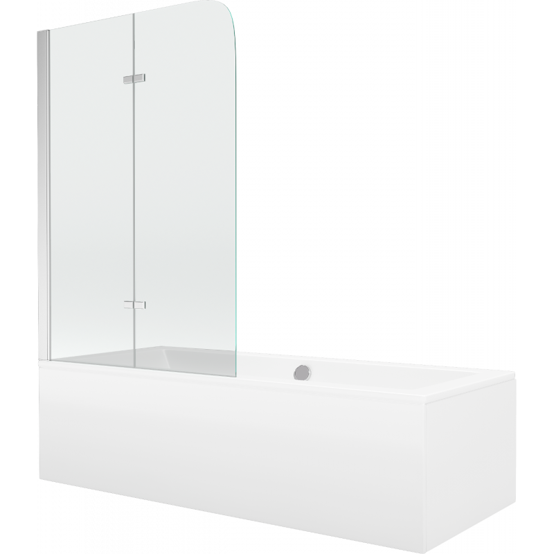 Mexen Cube obdĺžniková vaňa 180 x 80 cm s panelom a 2-krídlovým zástenom 100 cm, transparentná, chróm - 550518080X9010020100
