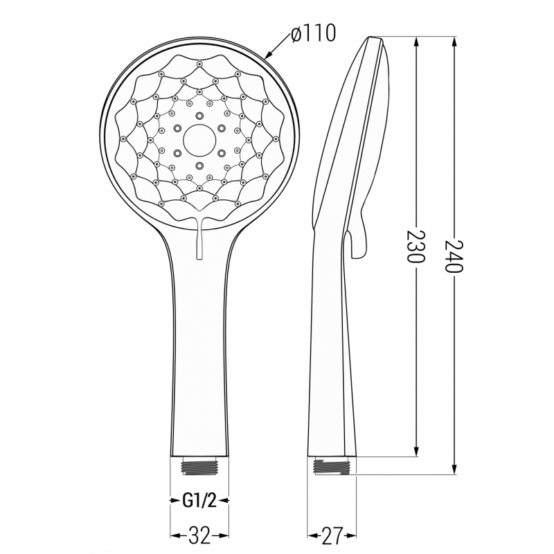 Mexen R-74 ručné sprchové 3-funkčné, čierne - 79574-70