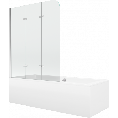 Mexen Cube obdĺžniková vaňa 180 x 80 cm s panelom a trojsklopným paravánom 120 cm, transparentný, chróm