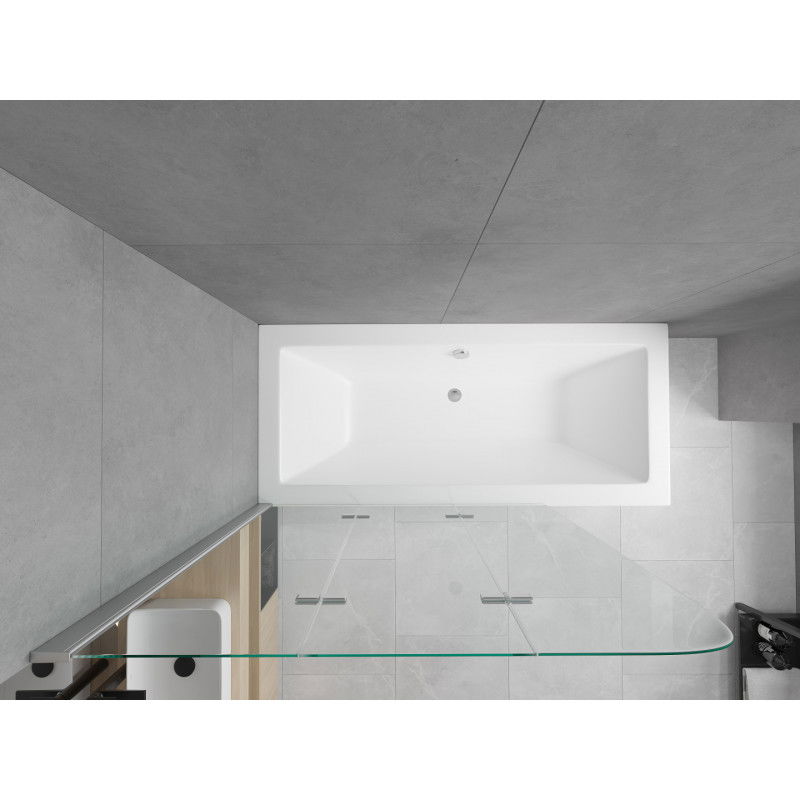 Mexen Cube obdĺžniková vaňa 180 x 80 cm s obkladom a 3-krídlovou zástienkou 120 cm, transparentná, chróm - 550518080X9012030100