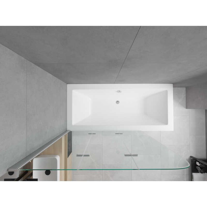Mexen Cube obdĺžniková vaňa 180 x 80 cm s panelom a trojsklopným paravánom 120 cm, transparentný, chróm