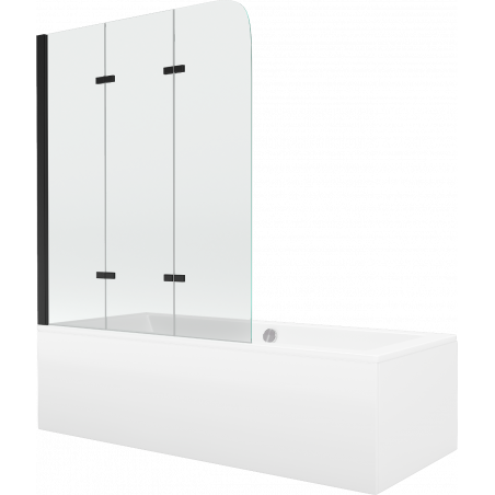 Mexen Cube obdĺžniková vaňa 180 x 80 cm s obložením a 3-krídlovým zástenom 120 cm, transparentná, čierna - 550518080X9012037000