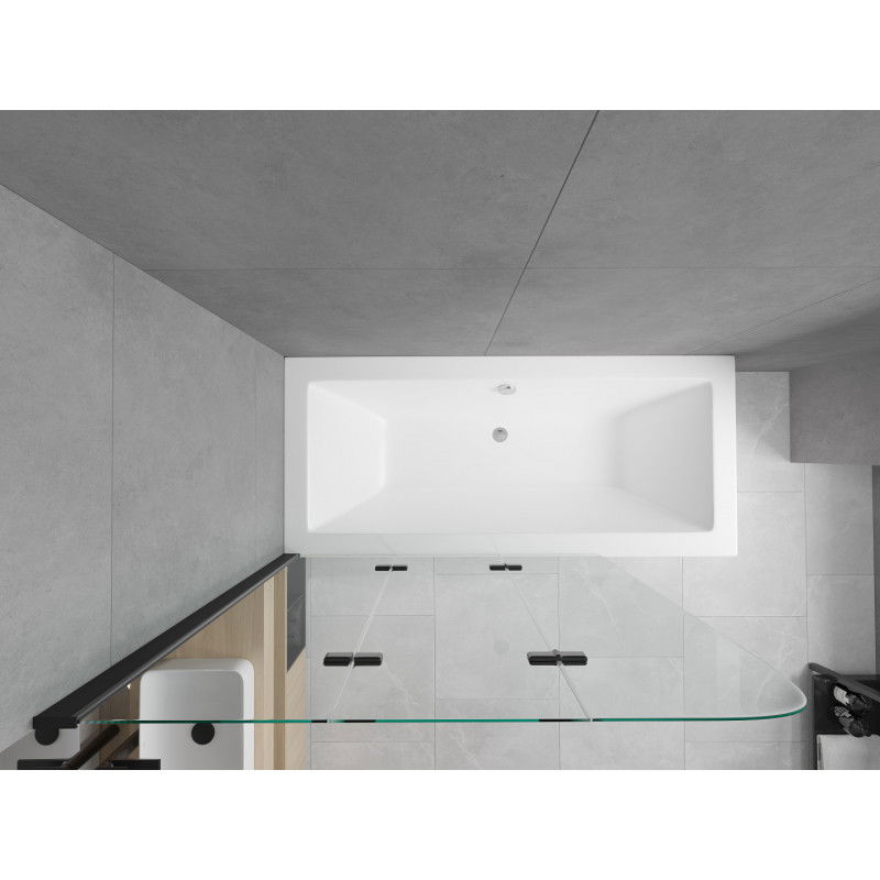 Mexen Cube obdĺžniková vaňa 180 x 80 cm s obložením a 3-krídlovým zástenom 120 cm, transparentná, čierna - 550518080X9012037000