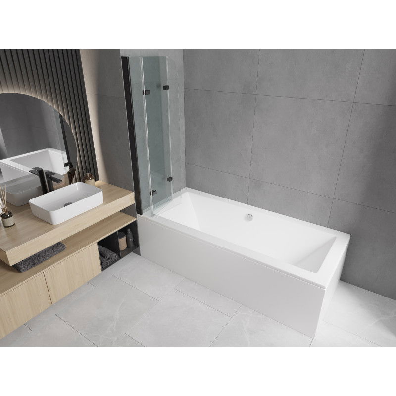 Mexen Cube obdĺžniková vaňa 180 x 80 cm s obložením a 3-krídlovým zástenom 120 cm, transparentná, čierna - 550518080X9012037000