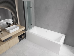 Mexen Cube obdĺžniková vaňa 180 x 80 cm s obložením a 3-krídlovým zástenom 120 cm, transparentná, čierna - 550518080X9012037000