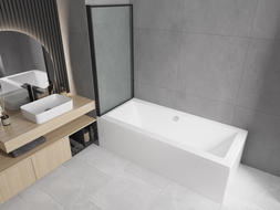 Mexen Cube obdĺžniková vaňa 180 x 80 cm s obložením a 1-krídlovou zástenou 80 cm, čierny vzor - 550518080X9308017070