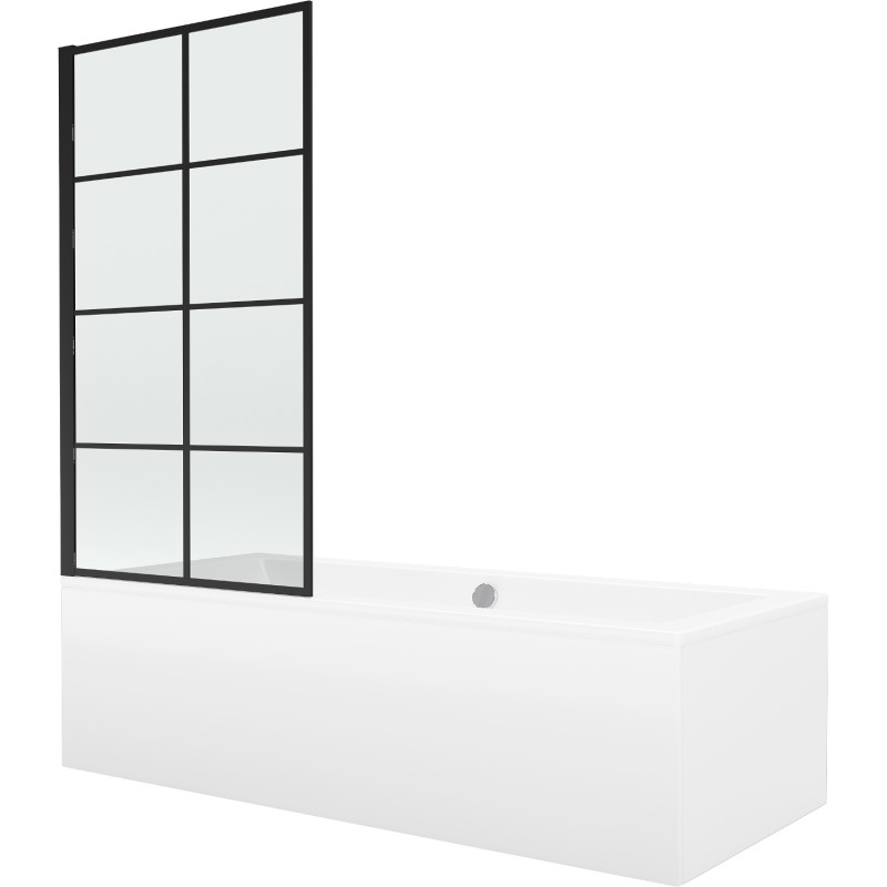 Mexen Cube obdĺžniková vaňa 180 x 80 cm s krytom a jednokrídlovou zástěnou 80 cm, čierny vzor - 550518080X9308017077