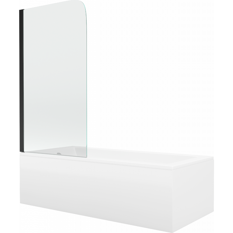 Mexen Cubik obdĺžniková vaňa 150 x 70 cm s panelom a 1-krídlovou zástenou 70 cm, transparentná, čierna - 550315070X9007017000