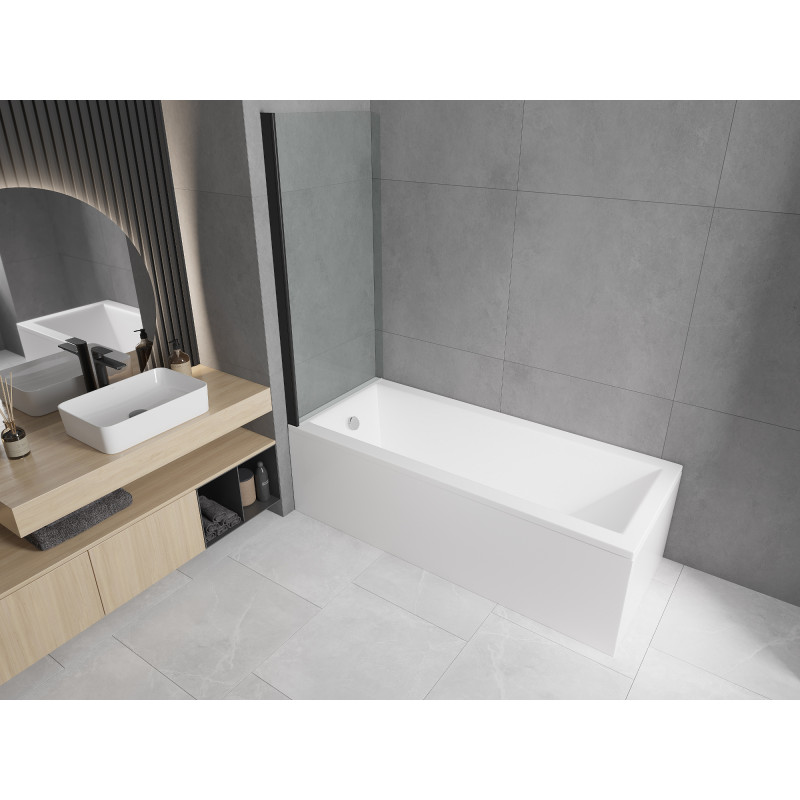 Mexen Cubik obdĺžniková vaňa 150 x 70 cm s plášťom a 1-krídlovou zástenou 70 cm, transparentná, čierna