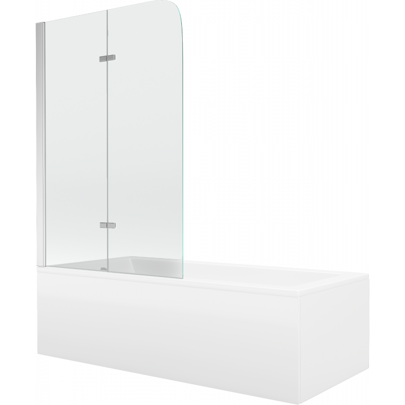 Mexen Cubik obdĺžniková vaňa 150 x 70 cm s obkladom a dvojkrídlovou zástenou 80 cm, transparentná, chróm - 550315070X9008020100