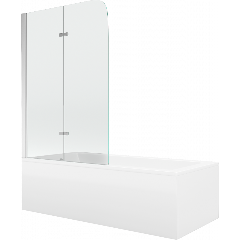 Mexen Cubik pravouhlá vaňa 150 x 70 cm s krytom a 2-krídlovým zástenou 80 cm, transparentná, chróm - 550315070X9008020100