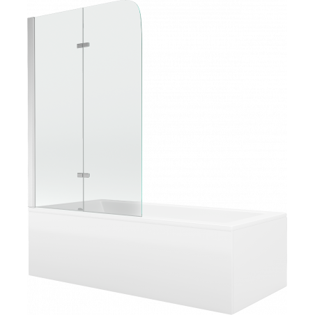 Mexen Cubik obdĺžniková vaňa 150 x 70 cm s panelom a 2-krídlovým zástenom 100 cm, transparentná, chróm