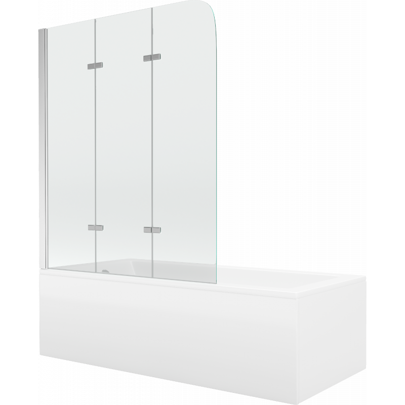 Mexen Cubik obdĺžniková vaňa 150 x 70 cm s zástavbou a 3-krídlovým paravánom 120 cm, transparentná, chróm - 550315070X9012030100