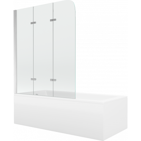 Mexen Cubik obdĺžniková vaňa 150 x 70 cm s obkladom a 3-krídlovou zástenu 120 cm, transparentná, chróm - 550315070X9012030100