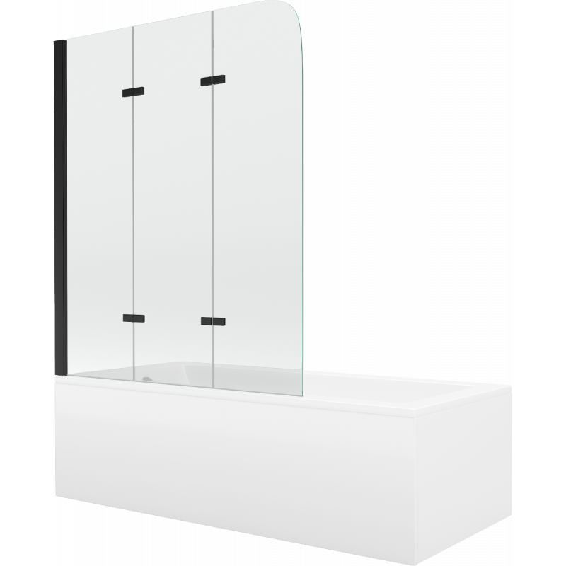Mexen Cubik obdĺžniková vaňa 150 x 70 cm s krytom a 3-krídlovým zástením 120 cm, transparentná, čierna