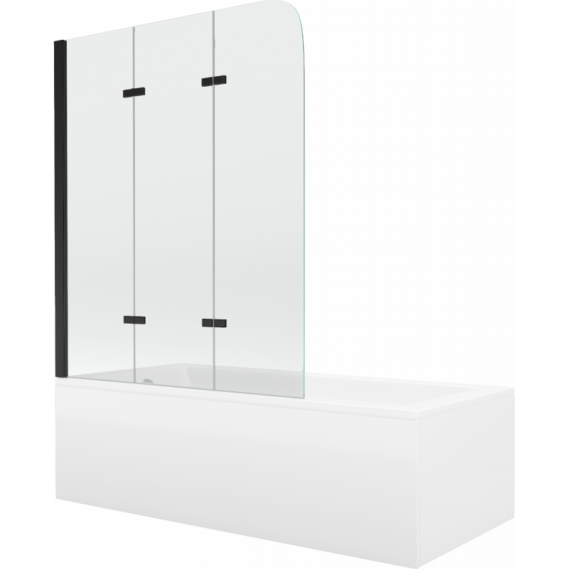 Mexen Cubik obdĺžniková vaňa 150 x 70 cm s panelom a 3-krídlovou zástavou 120 cm, transparentná, čierna - 550315070X9012037000