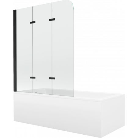 Mexen Cubik obdĺžniková vaňa 150 x 70 cm s panelom a 3-krídlovou zástavou 120 cm, transparentná, čierna - 550315070X9012037000