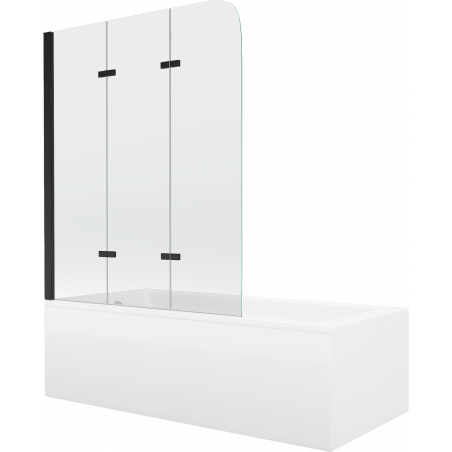 Mexen Cubik obdĺžniková vaňa 150 x 70 cm s panelom a trojdielnou zástenou 120 cm, transparentná, čierna - 550315070X9012037000