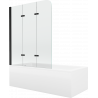 Mexen Cubik obdĺžniková vaňa 150 x 70 cm s panelom a 3-krídlovou zástavou 120 cm, transparentná, čierna - 550315070X9012037000