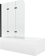 Mexen Cubik obdĺžniková vaňa 150 x 70 cm s panelom a 3-krídlovou zástavou 120 cm, transparentná, čierna - 550315070X9012037000