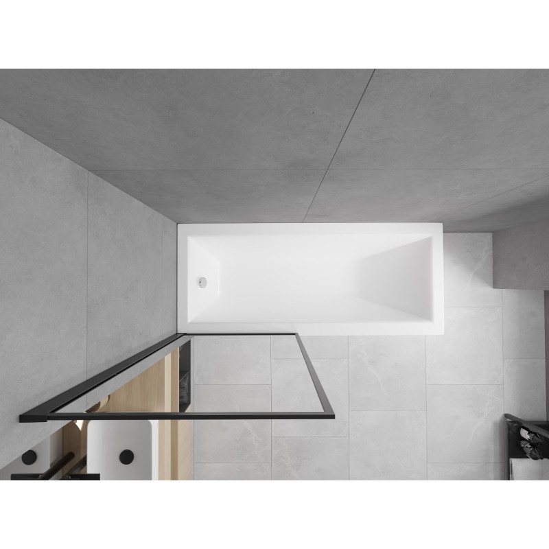 Mexen Cubik obdĺžniková vaňa 150 x 70 cm s panelom a 1-krídlovým zástenou 70 cm, čierny vzor - 550315070X9307017070