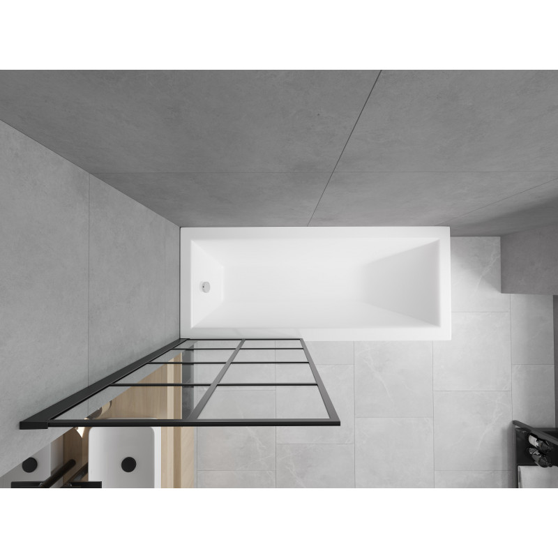 Mexen Cubik obdĺžniková vaňa 150 x 70 cm s krytom a jednokrídlovým paravánom 70 cm, čierny vzor - 550315070X9307017077